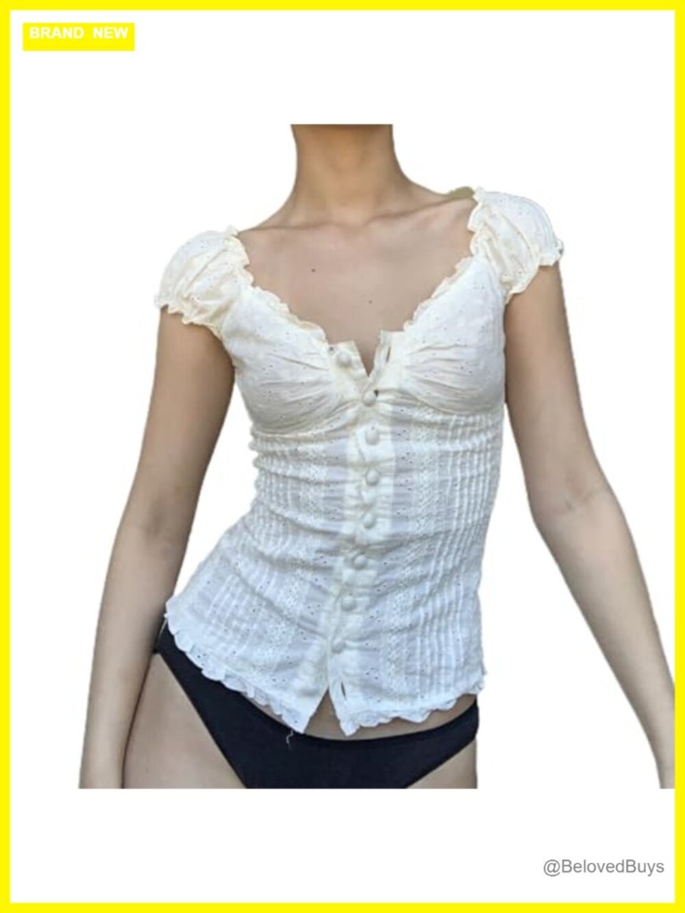Women Y2K Fairy Grunge Lace Trim Short Sleeve Crop Top Ruffle Babydoll